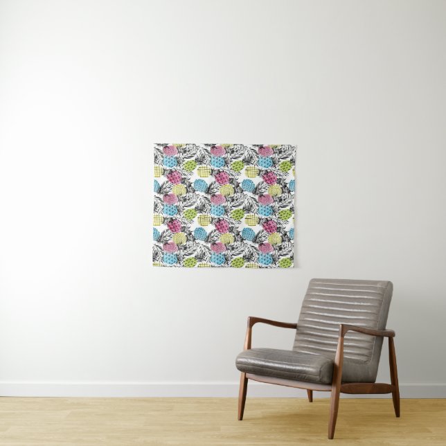 Pineapple Grunge Palms Tapestry (In Situ (Horizontal))