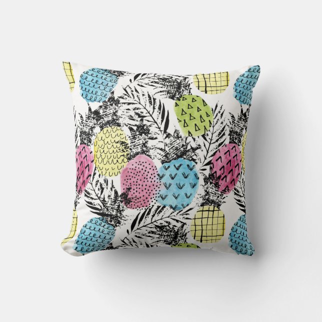 Pineapple Grunge Palms Throw Pillow (Front)