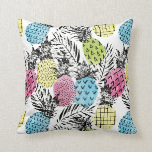 Pineapple Grunge Palms Throw Pillow