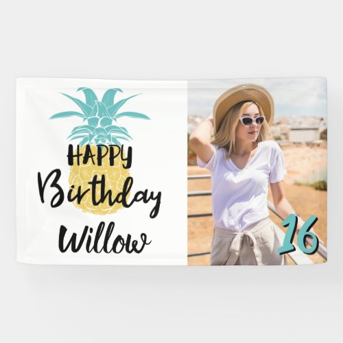 Pineapple Happy Birthday Luau Party Any Age Banner