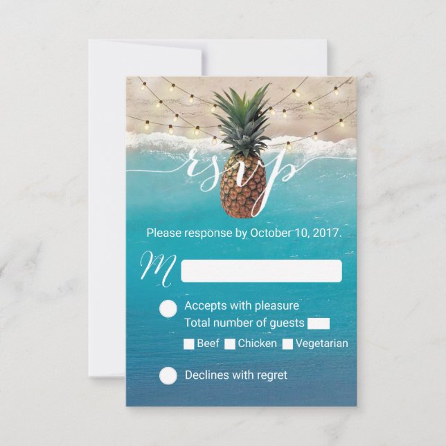 Pineapple Hawaiian Tropical Beach Wedding RSVP (Front)
