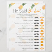 Pineapple he said she said bridal shower game (Front/Back)