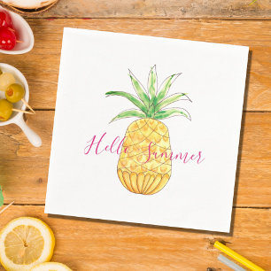 Pineapple Hello Summer Yellow Pink Watercolor Napkins