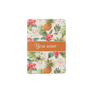 Pineapple Hibiscus and Palm Fronds Passport Holder