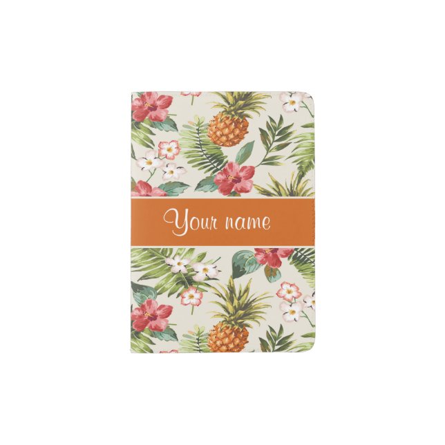 Pineapple Hibiscus and Palm Fronds Passport Holder (Front)