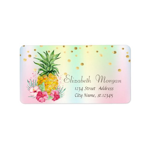 Pineapple Hibiscus Confetti Holographic  Label