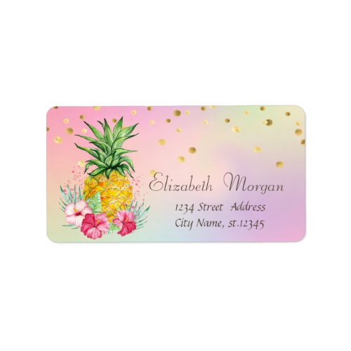  Pineapple Hibiscus Cool Foil Confetti Holographic Label