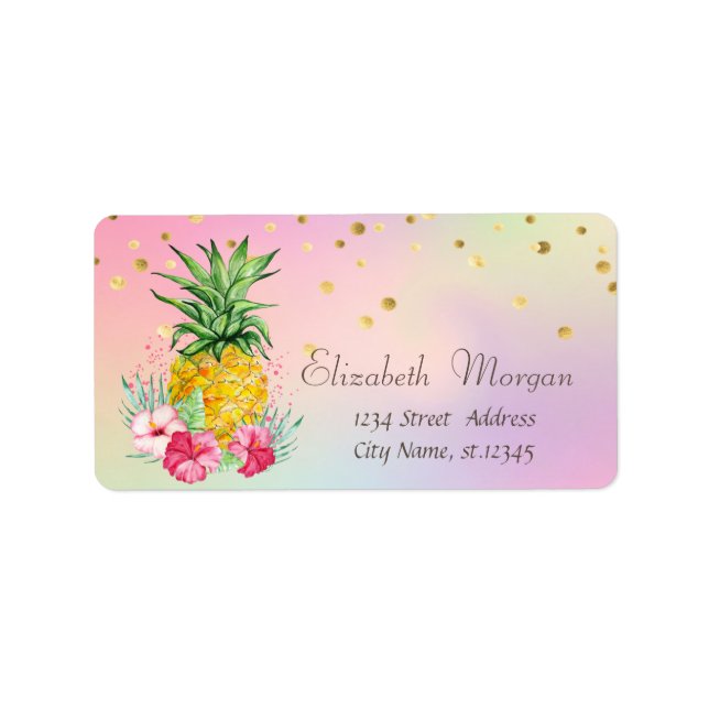  Pineapple Hibiscus Cool Foil Confetti Holographic Label (Front)