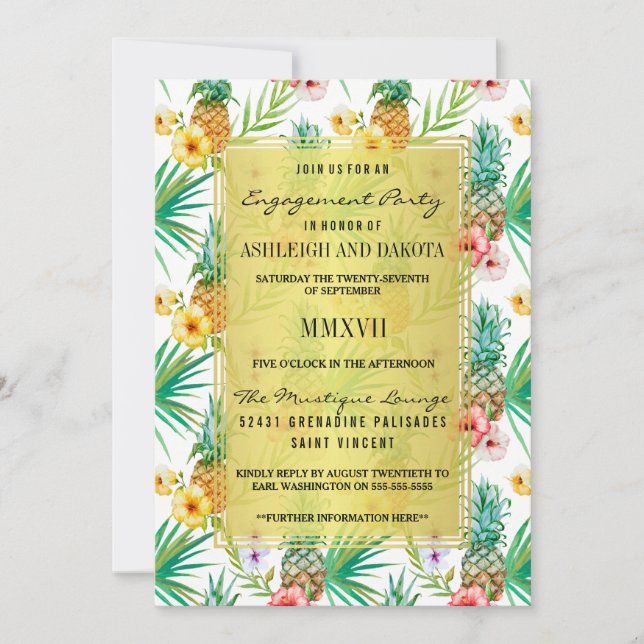 Pineapple & Hibiscus Destination Engagement Party Invitation (Front)