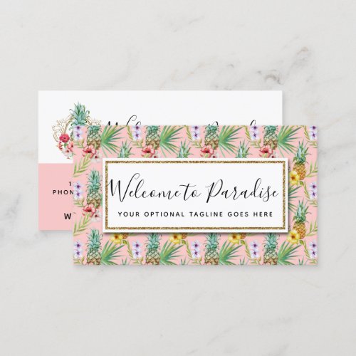 Pineapple  Hibiscus Flowers Watercolor Tropical Business Card