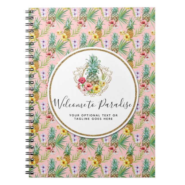 Pineapple & Hibiscus Flowers Watercolor Tropical Notebook (Front)