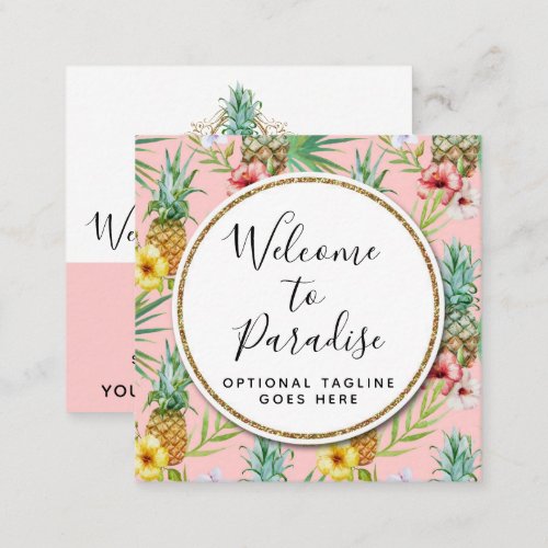 Pineapple  Hibiscus Flowers Watercolor Tropical Square Business Card