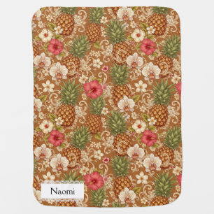 Pineapple Hibiscus Gorgeous Keepsake Custom Name   Baby Blanket