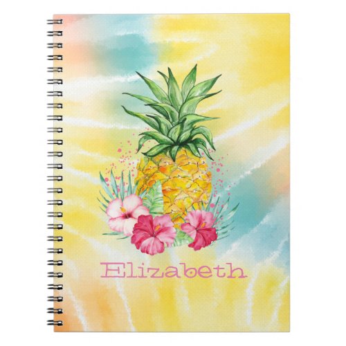  PineappleHibiscus Watercolor Rainbow Tie Dye Notebook