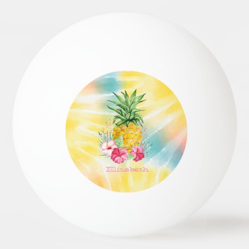  PineappleHibiscus Watercolor Rainbow Tie Dye   Ping Pong Ball