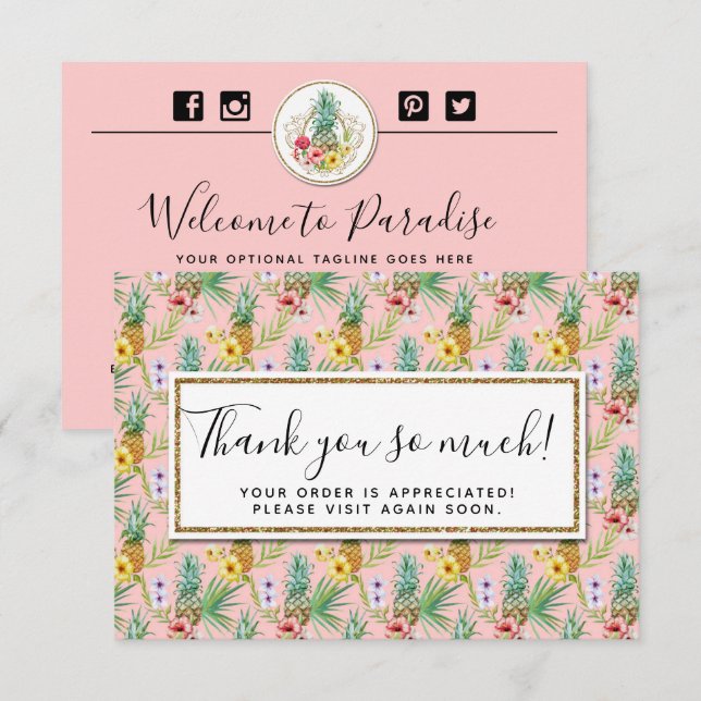 Pineapple & Hibiscus Watercolor Thank You Card (Front/Back)