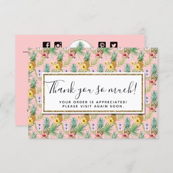 Pineapple & Hibiscus Watercolor Thank You Card by CyanSkyDesign at Zazzle