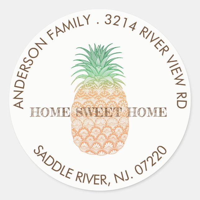 Pineapple Home Sweet Home Address Label Sticker (Front)