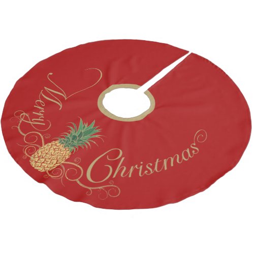 Pineapple Hospitality Christmas  Red  Brushed Polyester Tree Skirt