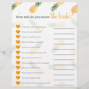 Pineapple How well do you know the bride game