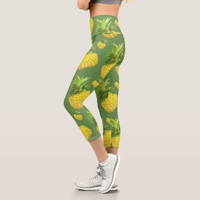 Pineapple Illustration Capri Leggings (Left)