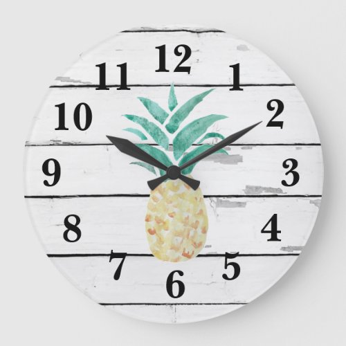 Pineapple Illustration Decor Rustic Shiplap Large Clock