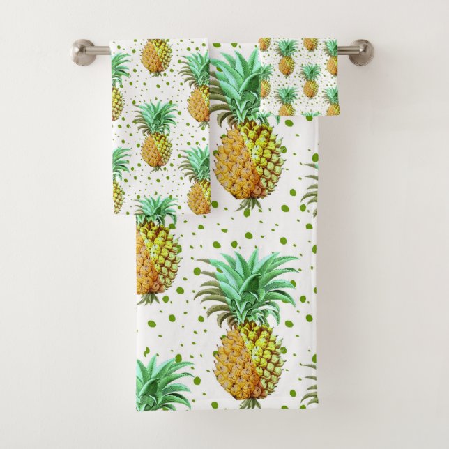 Pineapple Illustration Pattern Bath Towel Set (Insitu)