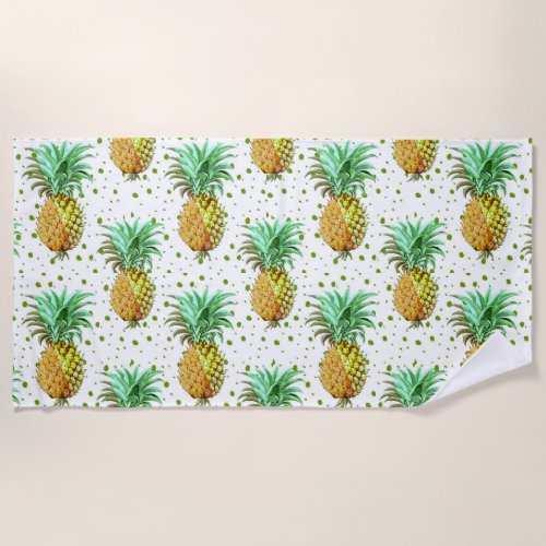 Pineapple Illustration Seamless Pattern Beach Towel