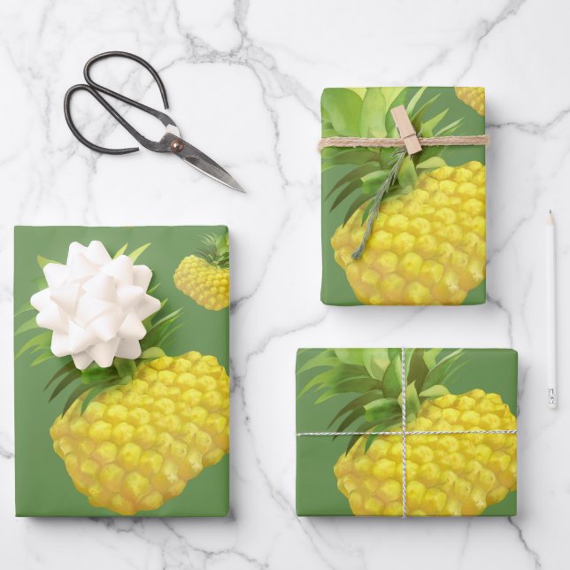 Pineapple Illustration Wrapping Paper Sheets (Front)