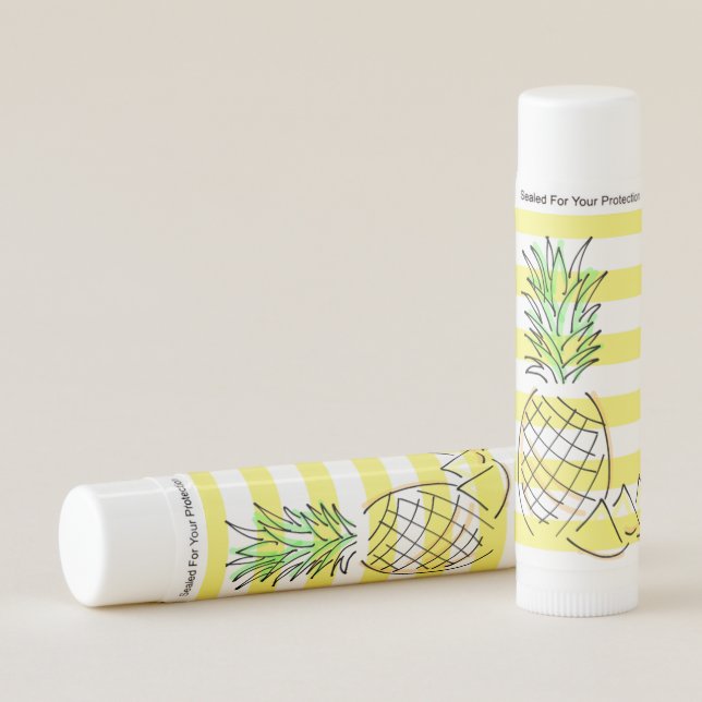 Pineapple Illustration Yellow Stripes Pina Colada Lip Balm (Front)