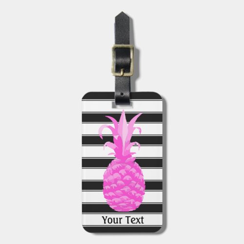 Pineapple in Hot Pink w Black Stripes Luggage Tag
