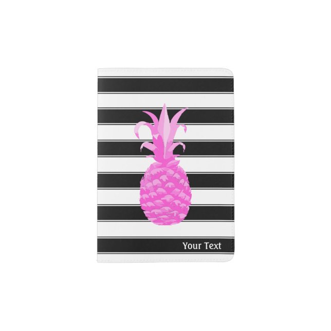 Pineapple in Hot Pink w/ Black Stripes Passport Holder (Front)