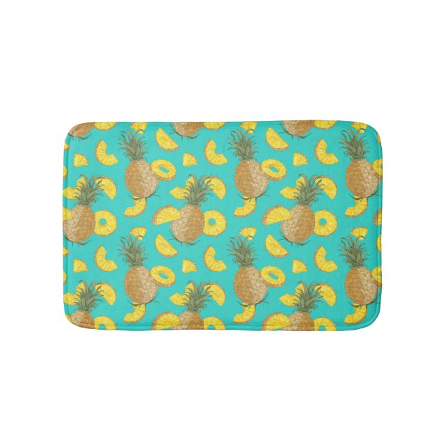 Pineapple In Turquoise Color Bath Mat (Front)