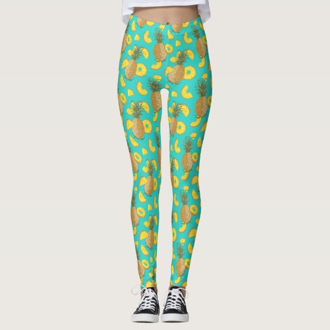 Pineapple In Turquoise Color Leggings (Front)