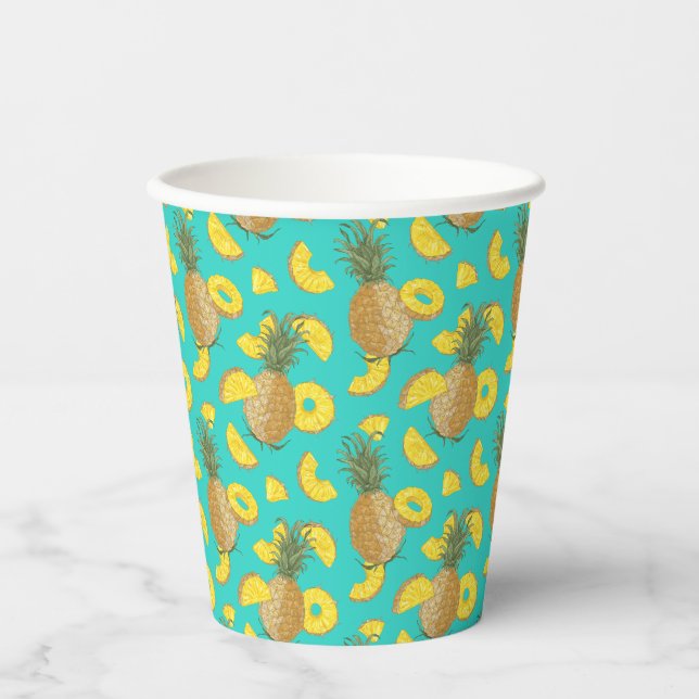 Pineapple In Turquoise Color Paper Cups (Front)