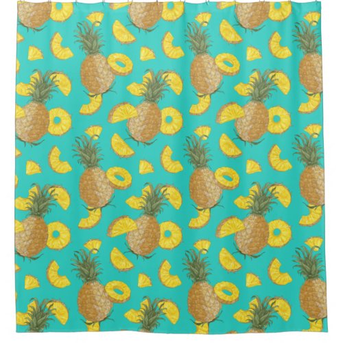 Pineapple In Turquoise Color Shower Curtain