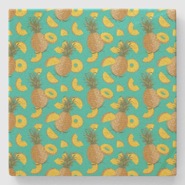 Pineapple In Turquoise Color Stone Coaster (Front)
