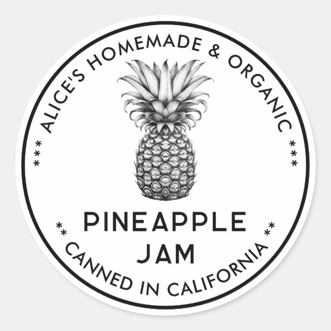 Pineapple jam black and white canning label (Front)