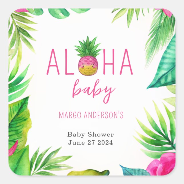 Pineapple Jungle Pacifiers Pink Girl Baby Shower Square Sticker (Front)