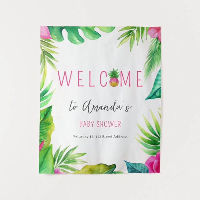 Pineapple Jungle Pacifiers Pink Girl Baby Shower Tapestry (Front)