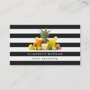 Pineapple Kiwi Fruits Juice - Black White Stripes Business Card