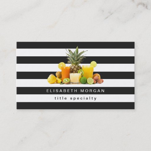 Customizable Pineapple Kiwi Fruits Juice - Black White Stripes Double-Sided Standard Business Cards (Pack Of 100)