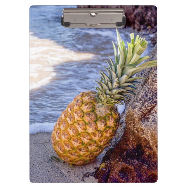 Pineapple Leaning on Rocks at the Beach Clipboard (Front)