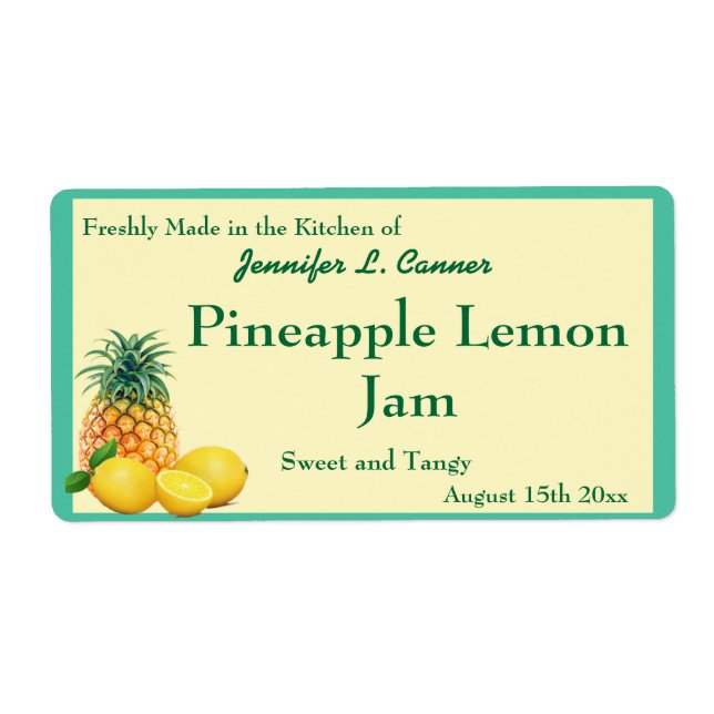 Pineapple Lemon Jam Preserves Canning Jar Label (Front)