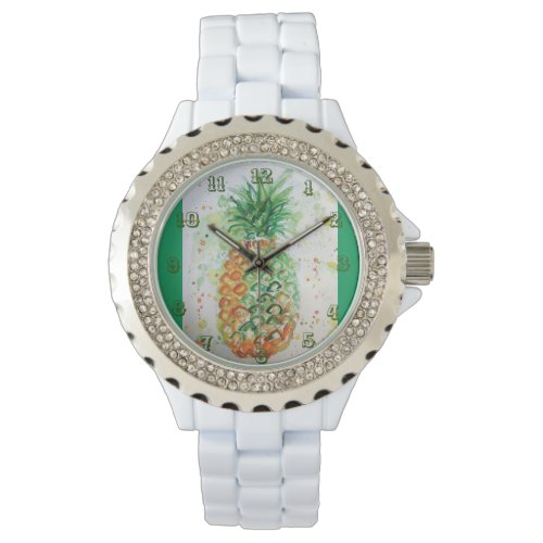 Pineapple Lime Tropical Fruit Watercolor Art Green Watch