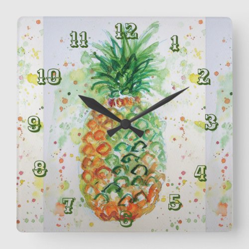 Pineapple Lime Tropical Fruit Watercolor Art Square Wall Clock