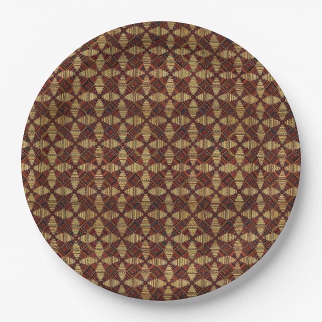 Pineapple Log Cabin Patchwork Design Paper Plates (Front)