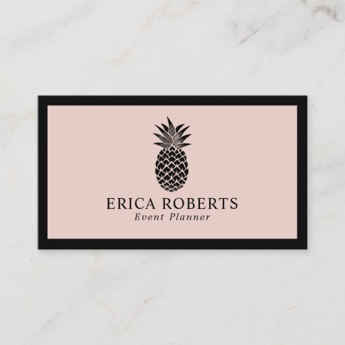 Pineapple Logo Blush Pink Minimalist Black Frame Business Card