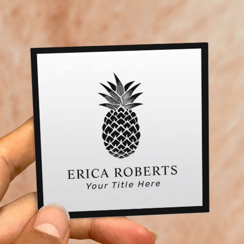 Pineapple Logo Minimalist Elegant Black Frame Square Business Card