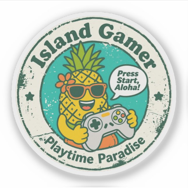 Pineapple Lover & Gamer "Playtime Paradise Island  Sticker (Front)